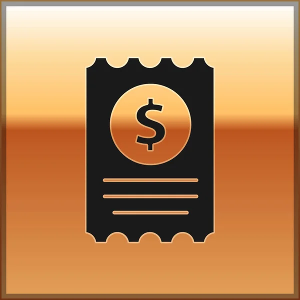 Чорний Папір Значок Фінансової Перевірки Ізольовані Золотому Тлі Перевірка Друку — стоковий вектор
