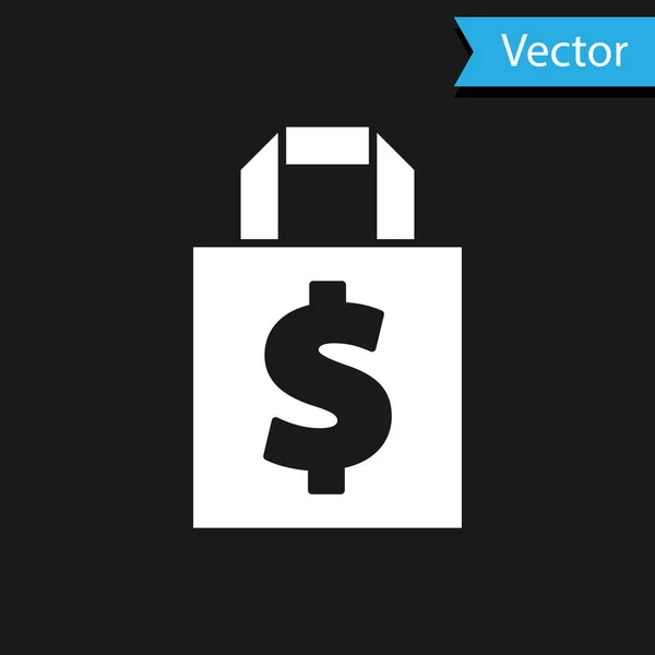 Sac Shoping Blanc Icône Symbole Dollar Isolé Sur Fond Noir — Image vectorielle