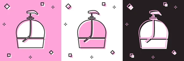 Set Bottle Liquid Antibacterial Soap Dispenser Icon Isolated Pink White — Stock Vector