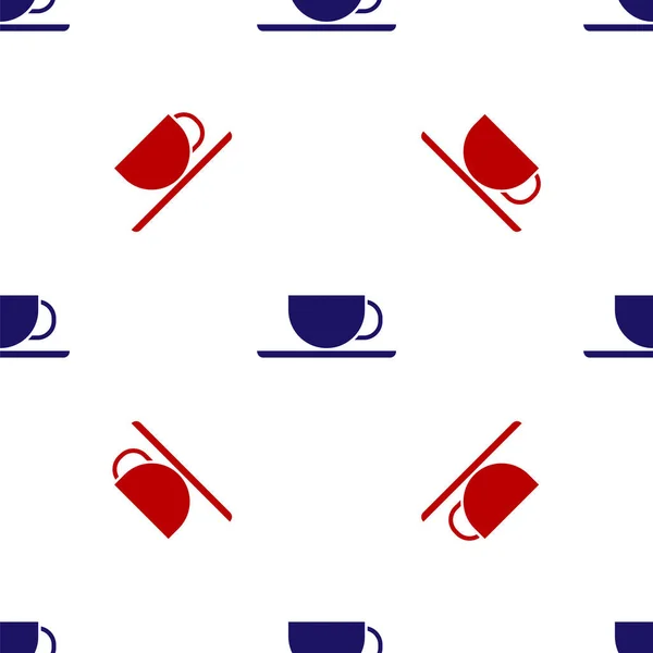 Синий Красный Coffee Кубок Иконка Изолирована Безseamless Узор Белом Фоне — стоковый вектор