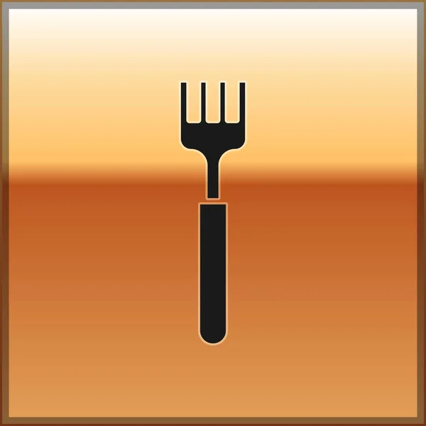 Ikona Black Fork Izolovaná Zlatém Pozadí Symbol Příboru Vektorová Ilustrace — Stockový vektor