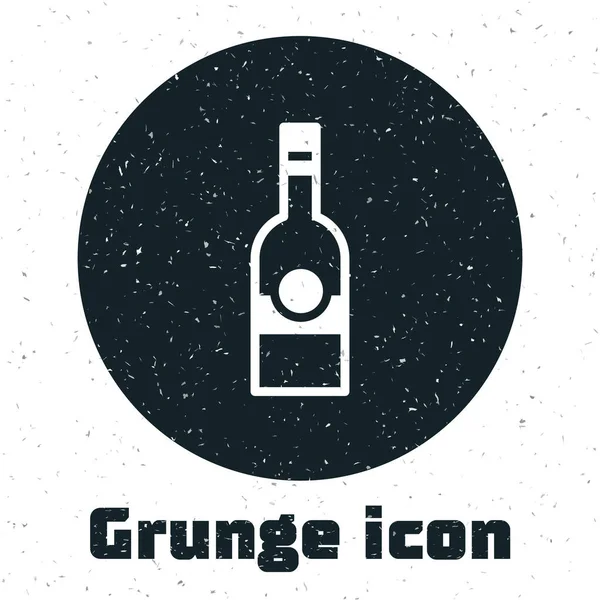 Grunge Glasflasche Wodka Symbol Isoliert Auf Weißem Hintergrund Monochrome Vintage — Stockvektor