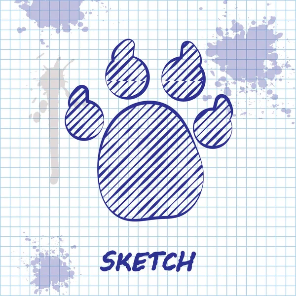 스케치 Paw 프린트 아이콘은 배경에 분리되어 있습니다 고양이 자국이야 동물의 — 스톡 벡터