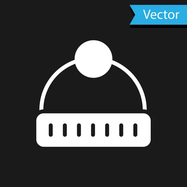 Icono Del Sombrero Blanco Invierno Aislado Sobre Fondo Negro Vector — Vector de stock