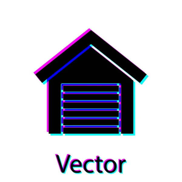 Icono Garaje Negro Aislado Sobre Fondo Blanco Vector — Vector de stock