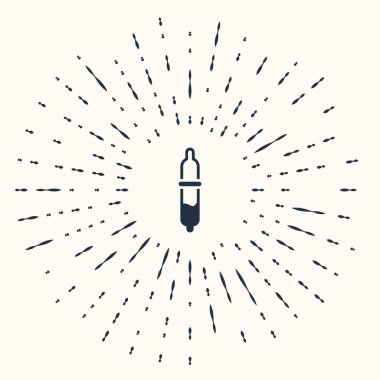 Gri Pipette simgesi bej arka planda izole edildi. Tıbbi elementler, kimya laboratuarı ekipmanları. Damlalı boru. Tıp sembolü. Soyut çember rastgele noktalar. Vektör.