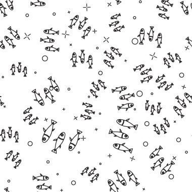Siyah Çizgi Balıkları simgesi beyaz arkaplanda izole edilmiş kusursuz desen. Vektör..