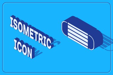 Isometric Medikal koruyucu maske ikonu mavi arka planda izole edildi. Vektör..