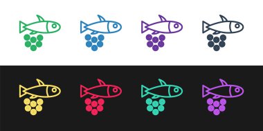 Siyah beyaz arka planda izole edilmiş havyar ikonlu Fish hattı. Vektör..
