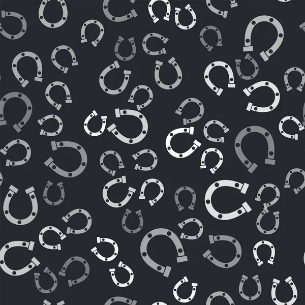 Grey Horseshoe Icon Isolated Seamless Pattern Black Background Vector — Stock Vector