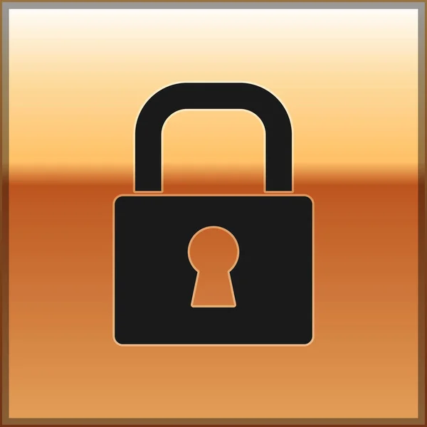 Icono Black Lock Aislado Sobre Fondo Dorado Señal Candado Seguridad — Vector de stock