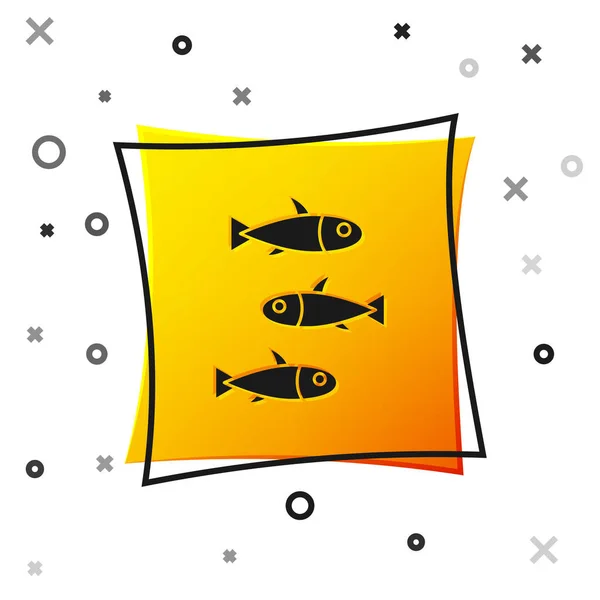 Black Fishes Icon Isolated White Background Yellow Square Button Vector — Stock Vector