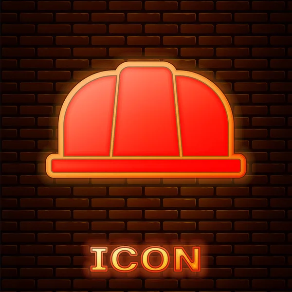 Icona Luminosa Del Casco Sicurezza Neon Worker Isolato Sfondo Muro — Vettoriale Stock