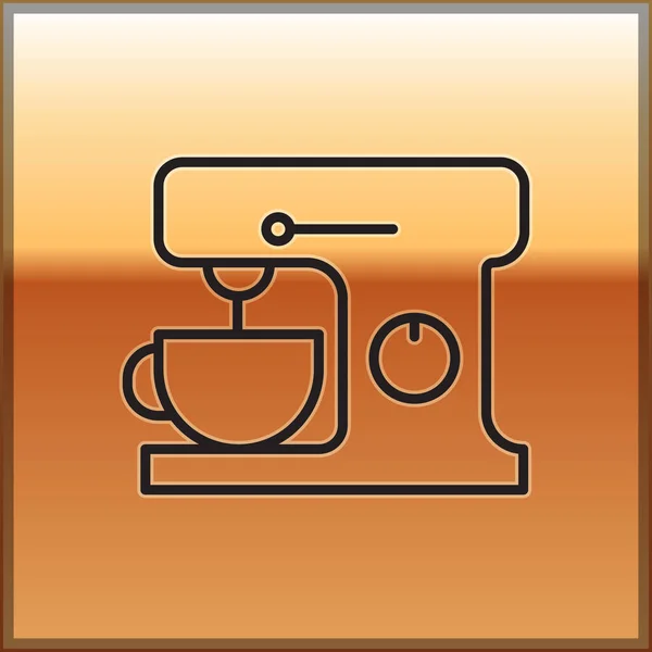 黑线电动搅拌器图标孤立在黄金背景 厨房搅拌机病媒图解 — 图库矢量图片