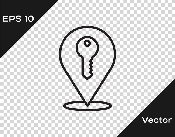 Schwarze Linie Location Key Icon Isoliert Auf Transparentem Hintergrund Das — Stockvektor