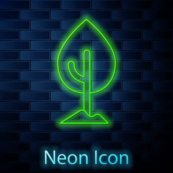 Glödande Neon Linje Träd Ikonen Isolerad Tegel Vägg Bakgrund Skogssymbol — Stock vektor