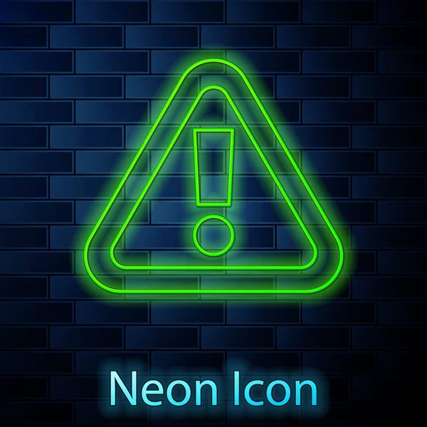 Linea Neon Incandescente Punto Esclamativo Nell Icona Triangolo Isolato Sullo — Vettoriale Stock