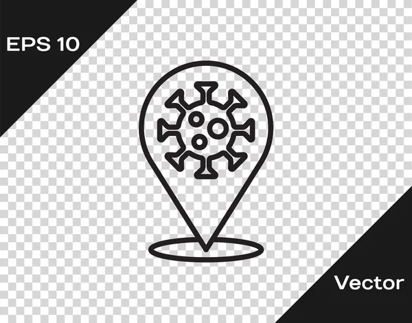 Black Line Corona Virus 2019 Ncov Icono Ubicación Aislado Sobre — Vector de stock