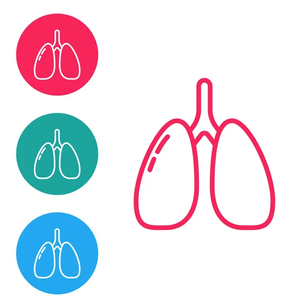 Linha Vermelha Ícone Pulmões Isolado Fundo Branco Definir Ícones Botões — Vetor de Stock