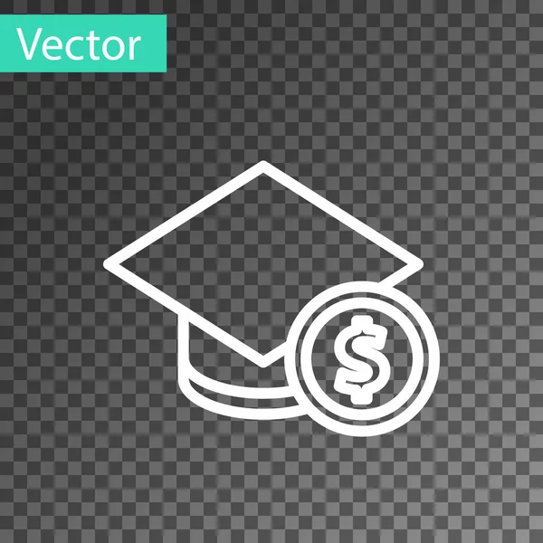 Línea Blanca Tapa Graduación Icono Moneda Aislados Sobre Fondo Transparente — Vector de stock