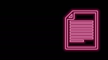 Parlayan neon hattı Belge simgesi siyah arkaplanda izole edildi. Dosya simgesi. Kontrol listesi simgesi. İş konsepti. 4K Video hareketli grafik canlandırması