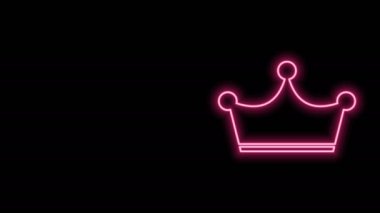 Parlayan neon çizgisi Crown simgesi siyah arkaplanda izole edildi. 4K Video hareketli grafik canlandırması
