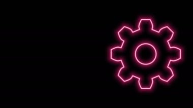 Parlayan neon çizgi ikonu siyah arkaplanda izole edildi. Çarklı teçhizat ayarları. İşçi sembolü. 4K Video hareketli grafik canlandırması