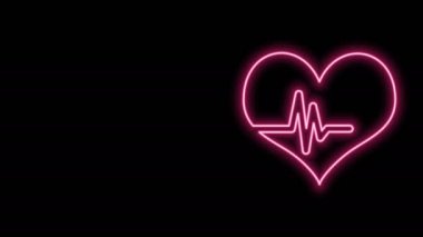 Parlayan neon çizgisi kalp atış hızı simgesi siyah arkaplanda izole edildi. Kalp atışı işareti. Kalp atışı ikonu. Kardiyogram simgesi. 4K Video hareketli grafik canlandırması
