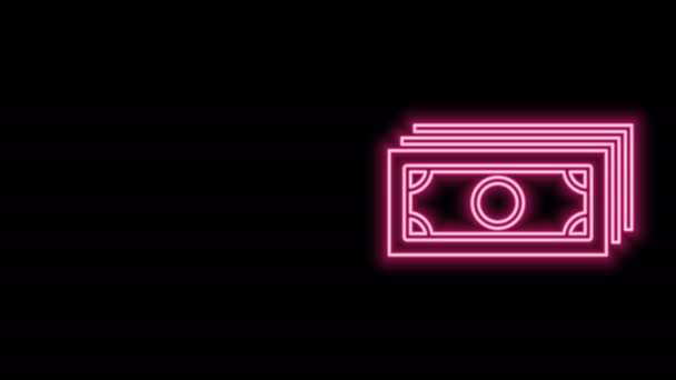 Leuchtende Neon-Linie Stapelt Papiergeld Cash-Symbol isoliert auf schwarzem Hintergrund. Geldscheine stapeln sich. Bill Währung. 4K Video Motion Grafik Animation — Stockvideo