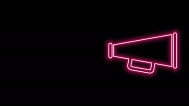 Gloeiende neon lijn Megaphone pictogram geïsoleerd op zwarte achtergrond. 4K Video motion grafische animatie — Stockvideo