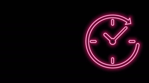 Świecące neon linii Zegar z ikoną strzałki izolowane na czarnym tle. Symbol czasu. Zgodnie z ruchem wskazówek zegara ikona strzałki i czasu. 4K Animacja graficzna ruchu wideo — Wideo stockowe