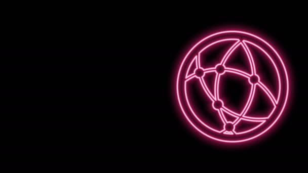 Glödande neon line Global teknik eller sociala nätverk ikon isolerad på svart bakgrund. 4K Video motion grafisk animation — Stockvideo