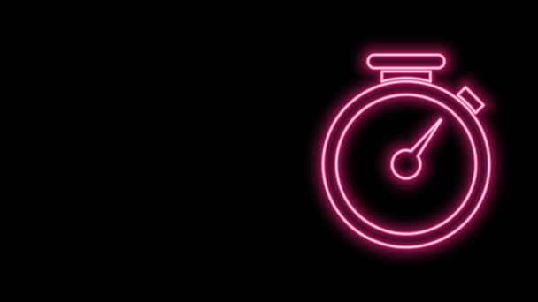 Icona del cronometro linea neon incandescente isolato su sfondo nero. Un timer temporale. Animazione grafica 4K Video motion — Video Stock