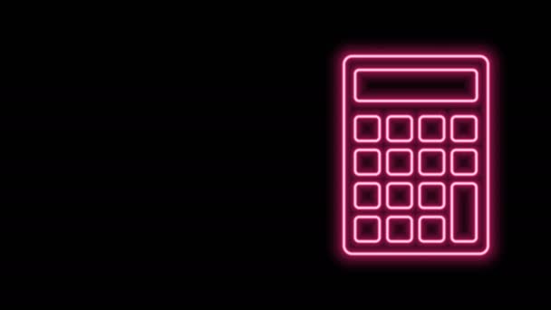 Ícone brilhante da calculadora da linha do néon isolado no fundo preto. Símbolo contabilístico. Cálculos de negócios educação matemática e finanças. Animação gráfica em movimento de vídeo 4K — Vídeo de Stock