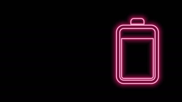 Parlayan neon çizgisi Batarya simgesi siyah arkaplanda izole edildi. 4K Video hareketli grafik canlandırması — Stok video
