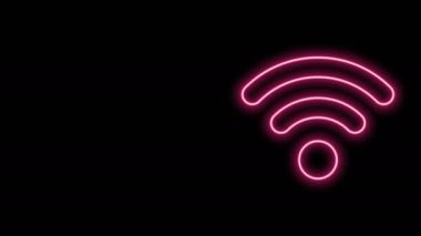 Parlayan neon hattı kablosuz internet ağı sembolü simgesi siyah arkaplanda izole edildi. 4K Video hareketli grafik canlandırması