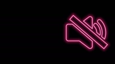 Parlayan neon hattı Hoparlör sessiz simgesi siyah arkaplanda izole edildi. Ses simgesi yok. Ses Kapalı sembolü. 4K Video hareketli grafik canlandırması