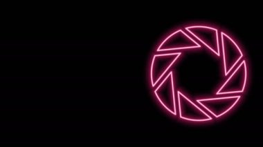 Parlayan neon hattı kamera deklanşör simgesi siyah arkaplanda izole edildi. 4K Video hareketli grafik canlandırması