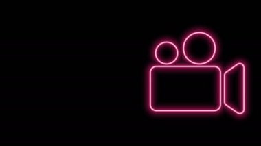 Parlayan neon hattı Movie veya Video kamera simgesi siyah arkaplanda izole edildi. Sinema kamera ikonu. 4K Video hareketli grafik canlandırması