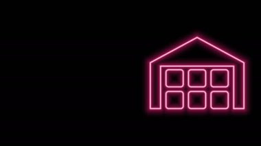 Parlayan neon hattı Depo simgesi siyah arka planda izole edildi. 4K Video hareketli grafik canlandırması