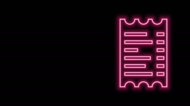 Parlayan neon hattı kağıt kontrolü ve finansal kontrol simgesi siyah arka planda izole edildi. Kağıt baskı çeki, makbuz ya da fatura. 4K Video hareketli grafik canlandırması