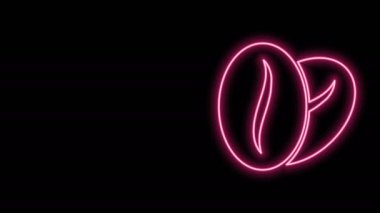 Parlayan neon hattı kahve çekirdeği ikonu siyah arka planda izole edildi. 4K Video hareketli grafik canlandırması