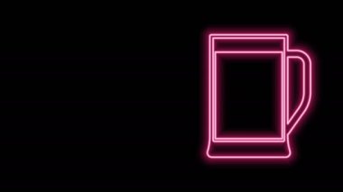 Parlayan neon çizgisi. Siyah arka planda izole edilmiş bira ikonu. 4K Video hareketli grafik canlandırması