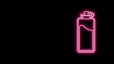 Siyah zemin üzerinde su ikonu olan parlak neon hattı spor şişesi. 4K Video hareketli grafik canlandırması