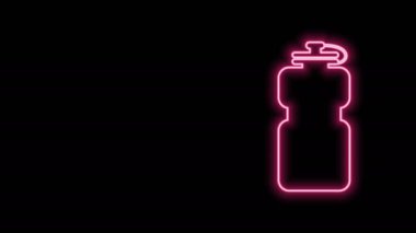 Siyah zemin üzerinde su ikonu olan parlak neon hattı spor şişesi. 4K Video hareketli grafik canlandırması