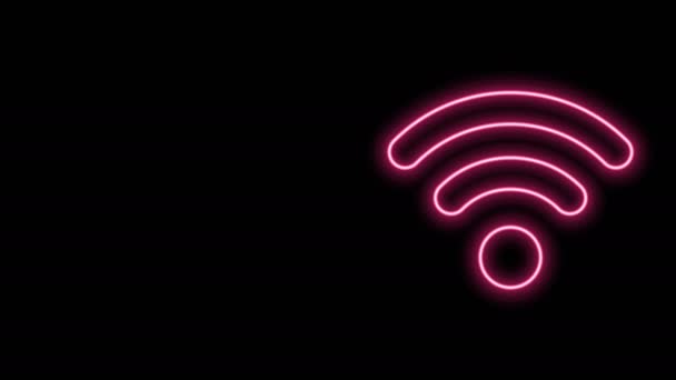 Világító neon vonal Wi-Fi vezeték nélküli internet hálózati szimbólum ikon elszigetelt fekete alapon. 4K Videó mozgás grafikus animáció — Stock videók