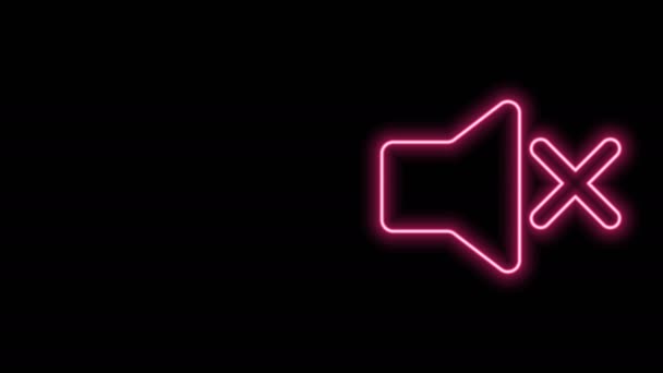 Glödande neon line högtalare stum ikon isolerad på svart bakgrund. Ingen ljudikon. Volym Av symbol. 4K Video motion grafisk animation — Stockvideo
