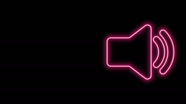 Светящаяся неоновая линия Громкость динамика - звуковой символ звука аудио, значок медиа-музыки, выделенный на черном фоне. Видеографическая анимация 4K — стоковое видео