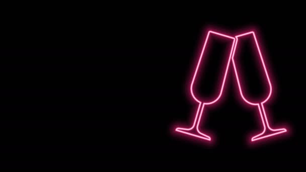 Świecąca neonowa linia Okulary z ikony szampana odizolowane na czarnym tle. 4K Animacja graficzna ruchu wideo — Wideo stockowe