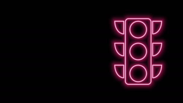 Icona del semaforo al neon luminoso isolato su sfondo nero. Animazione grafica 4K Video motion — Video Stock